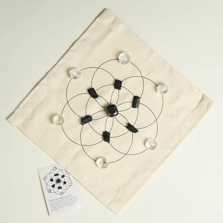 Sacred Energy – Crystal Grid Set with Geometric Cloth (9 Intention Themes)