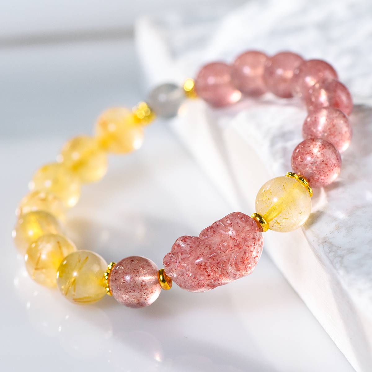 Royal Love Strawberry Quartz & Pi Xiu Abundance Bracelet