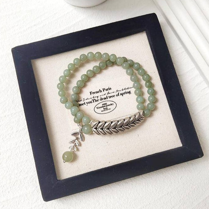 Clear Waters Hetian Jade Silver Peace Double Bracelet