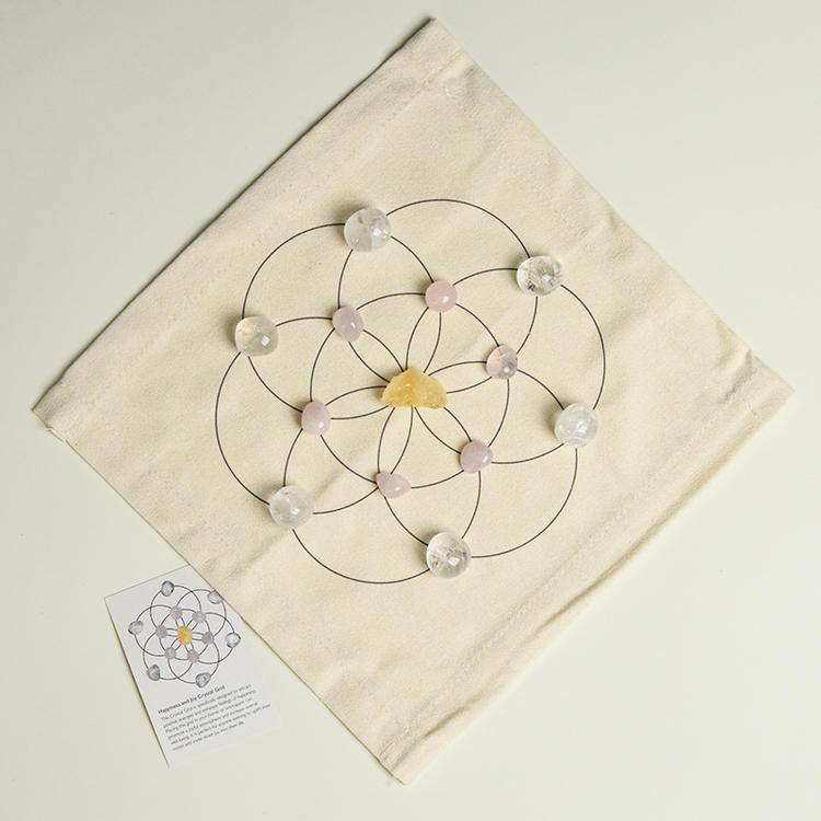 Sacred Energy – Crystal Grid Set with Geometric Cloth (9 Intention Themes)