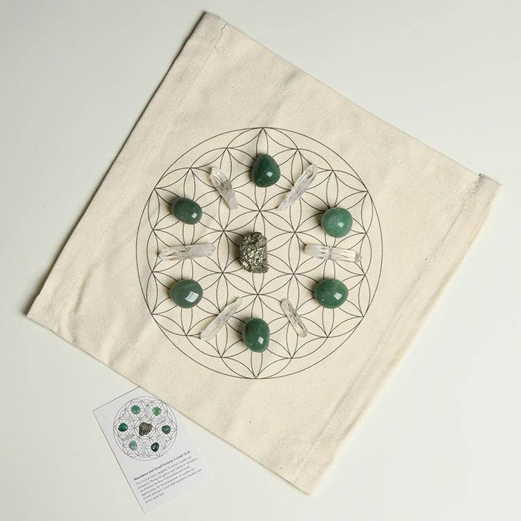 Sacred Energy – Crystal Grid Set with Geometric Cloth (9 Intention Themes)
