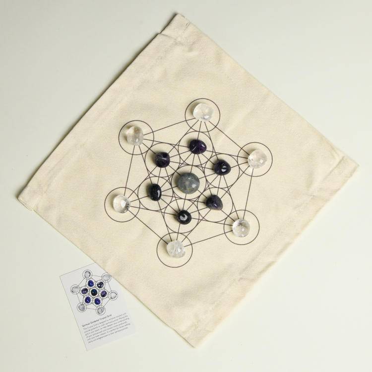 Sacred Energy – Crystal Grid Set with Geometric Cloth (9 Intention Themes)