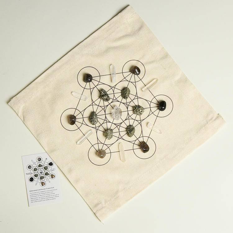 Sacred Energy – Crystal Grid Set with Geometric Cloth (9 Intention Themes)