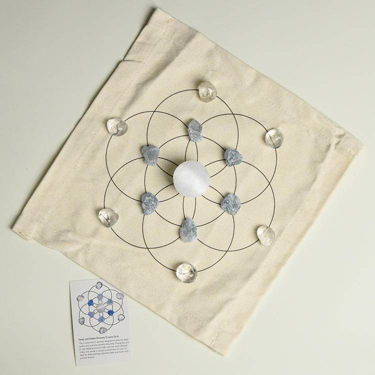 Sacred Energy – Crystal Grid Set with Geometric Cloth (9 Intention Themes)