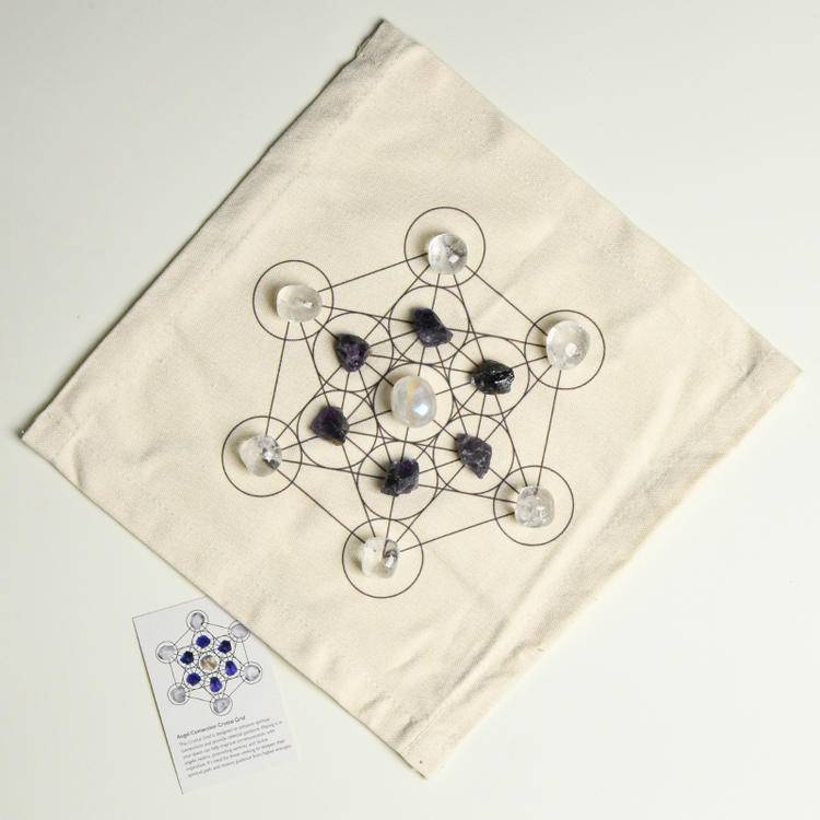 Sacred Energy – Crystal Grid Set with Geometric Cloth (9 Intention Themes)