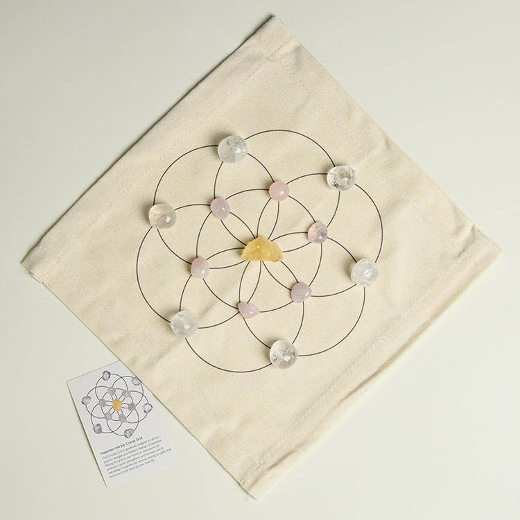 Sacred Energy – Crystal Grid Set with Geometric Cloth (9 Intention Themes)
