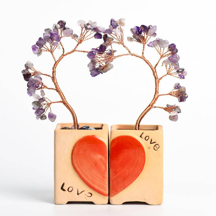 Eternal Bond – Crystal Couple Trees with Heart Base