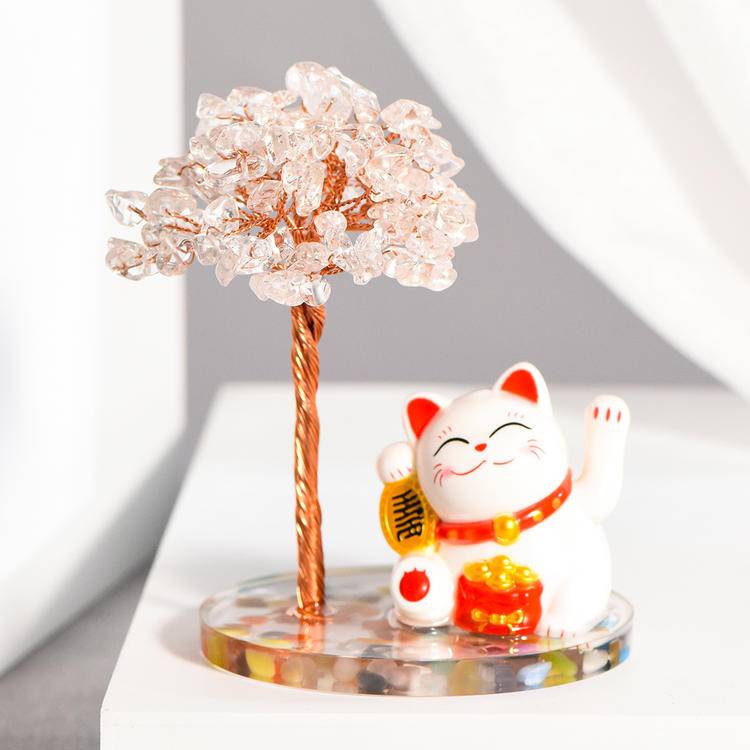 Fortune Guardian – Crystal Money Tree with Maneki Neko Lucky Cat