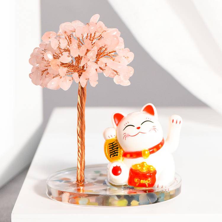 Fortune Guardian – Crystal Money Tree with Maneki Neko Lucky Cat