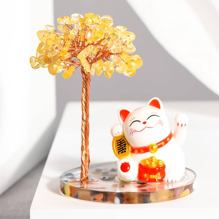 Fortune Guardian – Crystal Money Tree with Maneki Neko Lucky Cat