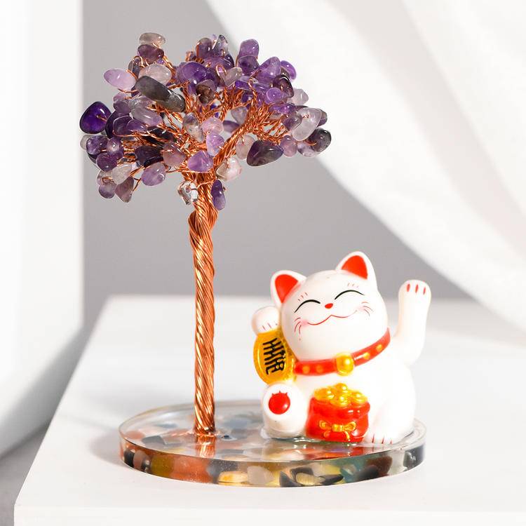 Fortune Guardian – Crystal Money Tree with Maneki Neko Lucky Cat