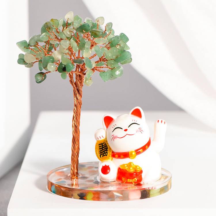 Fortune Guardian – Crystal Money Tree with Maneki Neko Lucky Cat
