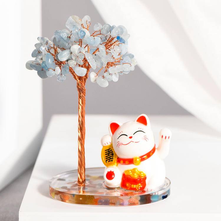 Fortune Guardian – Crystal Money Tree with Maneki Neko Lucky Cat