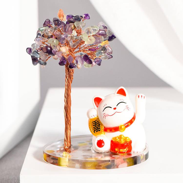 Fortune Guardian – Crystal Money Tree with Maneki Neko Lucky Cat