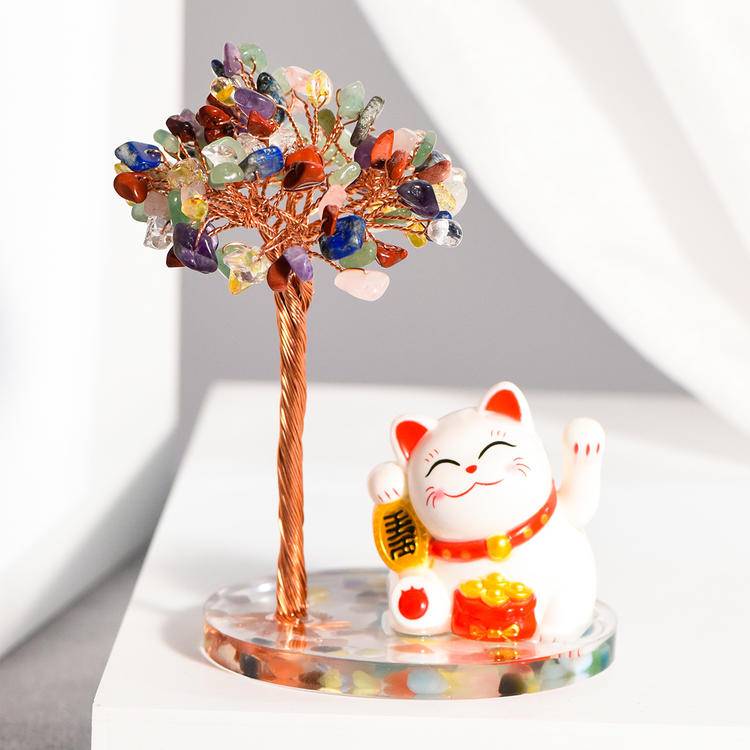 Fortune Guardian – Crystal Money Tree with Maneki Neko Lucky Cat