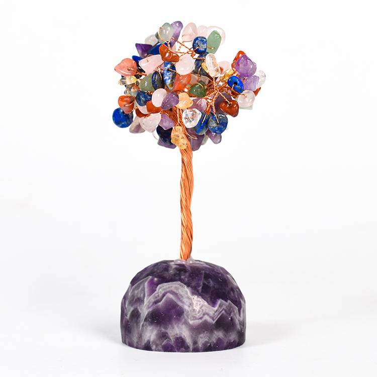 Radiant Intentions – Multicolor Crystal Tree on Raw Stone Base