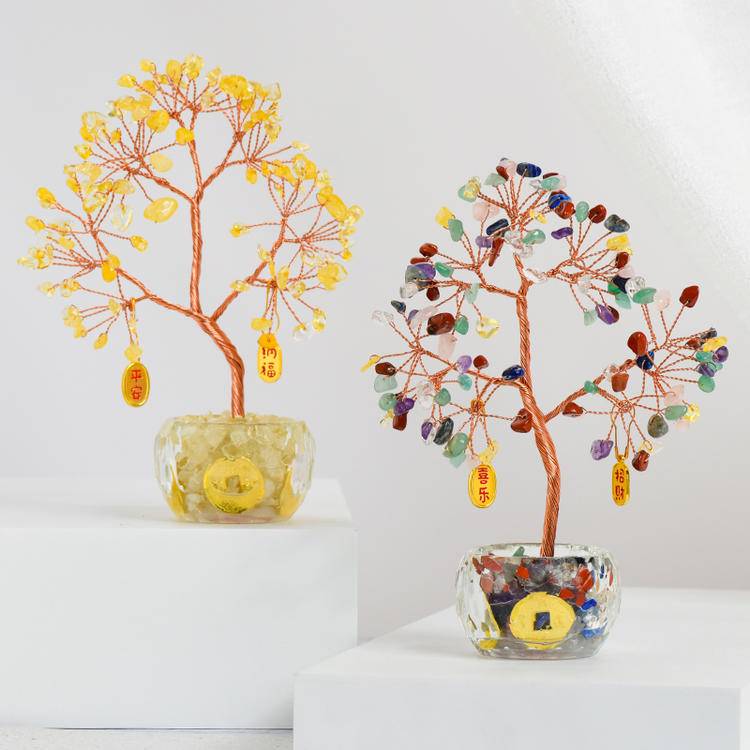 Wealth in Bloom – Feng Shui Money Tree in Clear Bowl