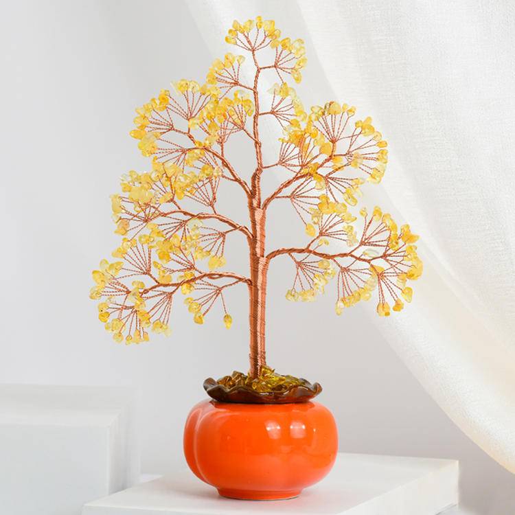Fruitful Wishes – Citrine Crystal Tree in Persimmon Pot