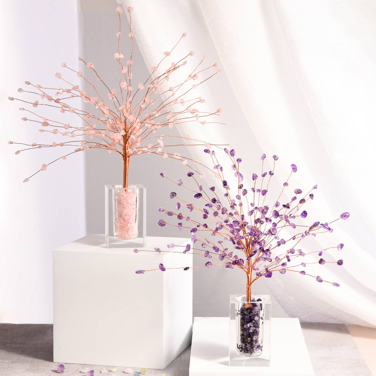 Prosperity Flow – Crystal Wealth Tree in Glass Vessel