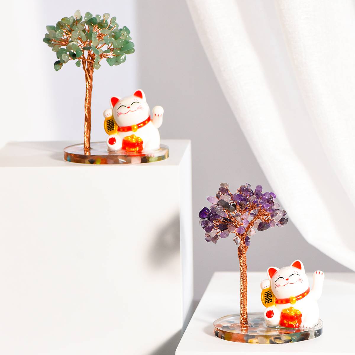 Fortune Guardian – Crystal Money Tree with Maneki Neko Lucky Cat