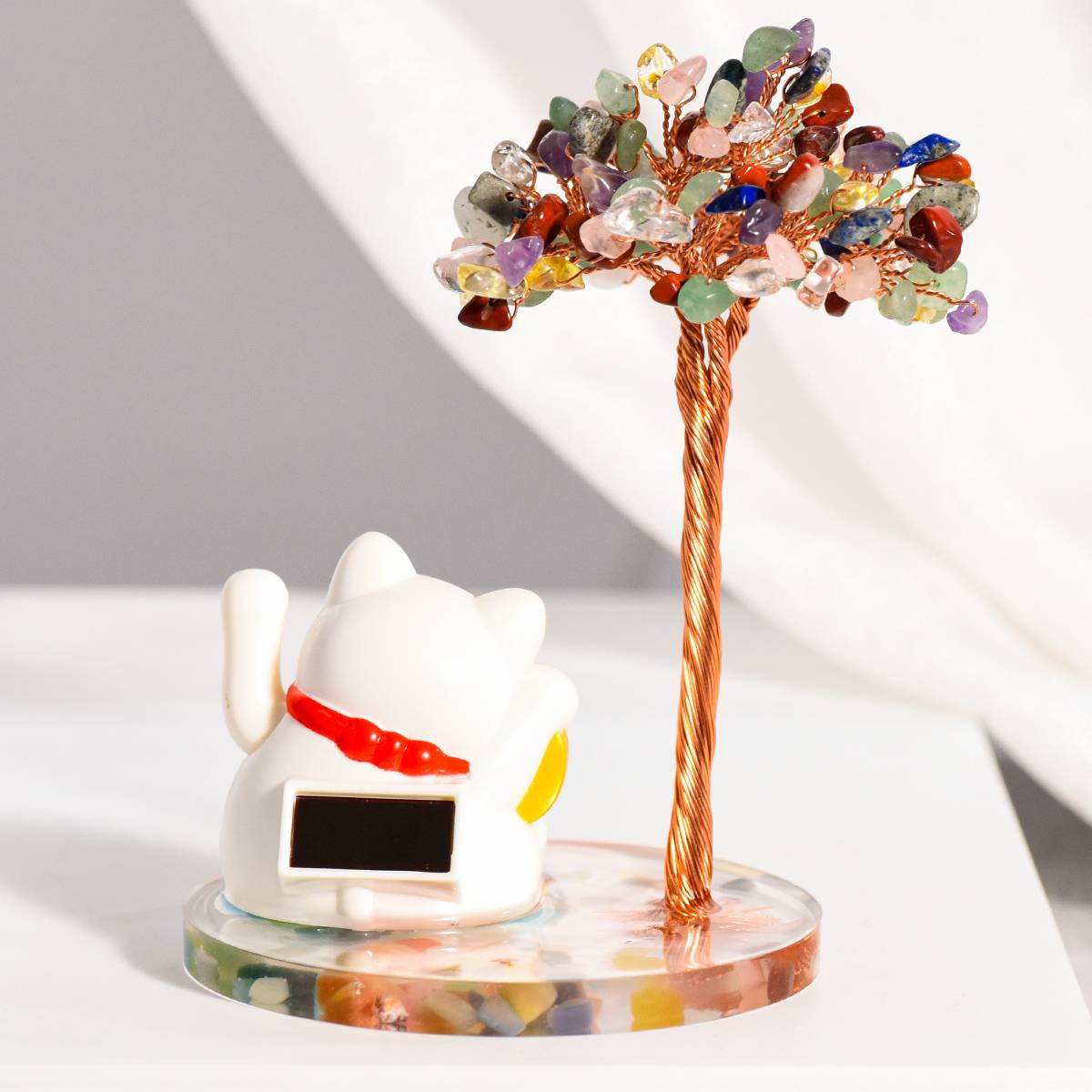 Fortune Guardian – Crystal Money Tree with Maneki Neko Lucky Cat