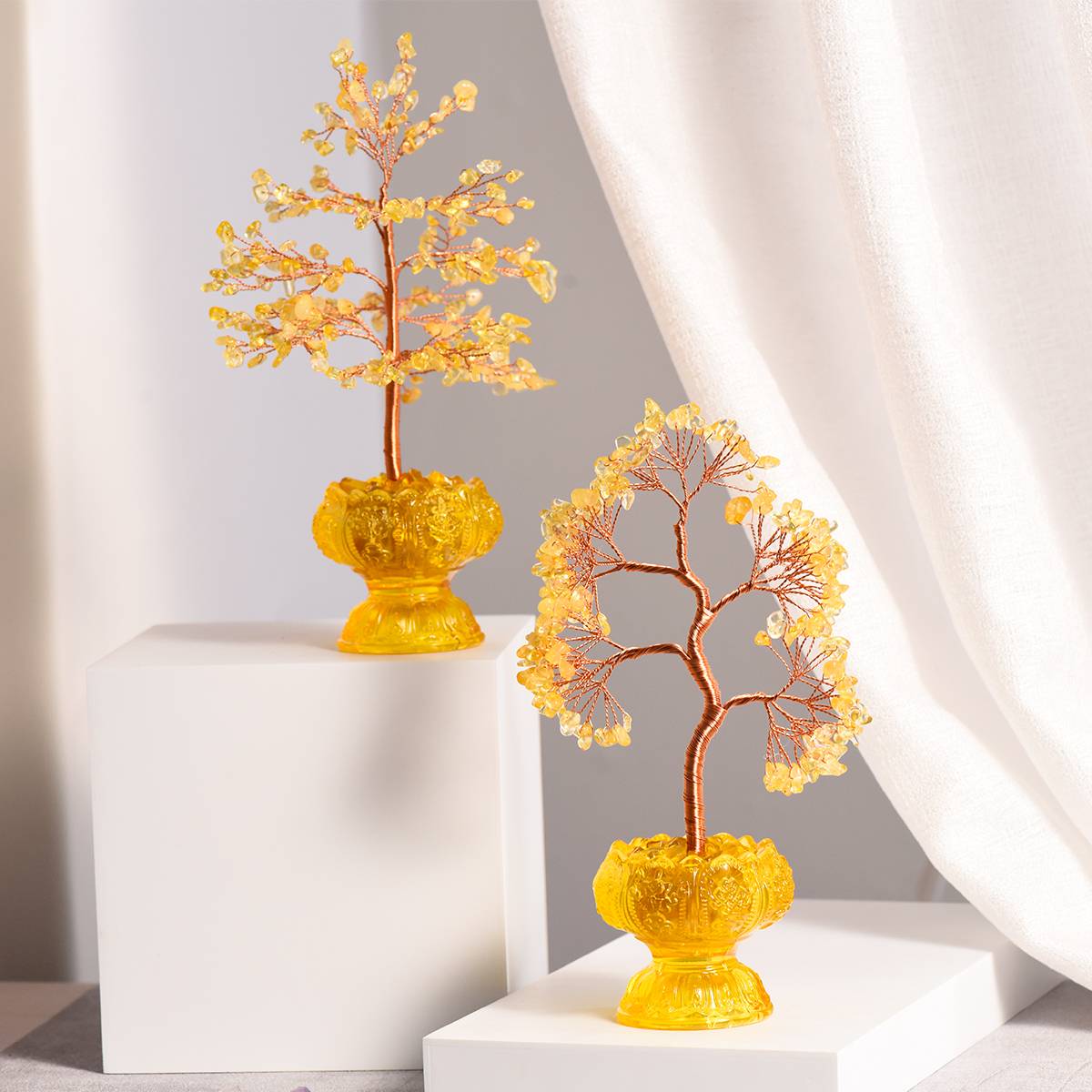 Abundant Blessings – Citrine Crystal Tree on Eight Auspicious Symbols Base