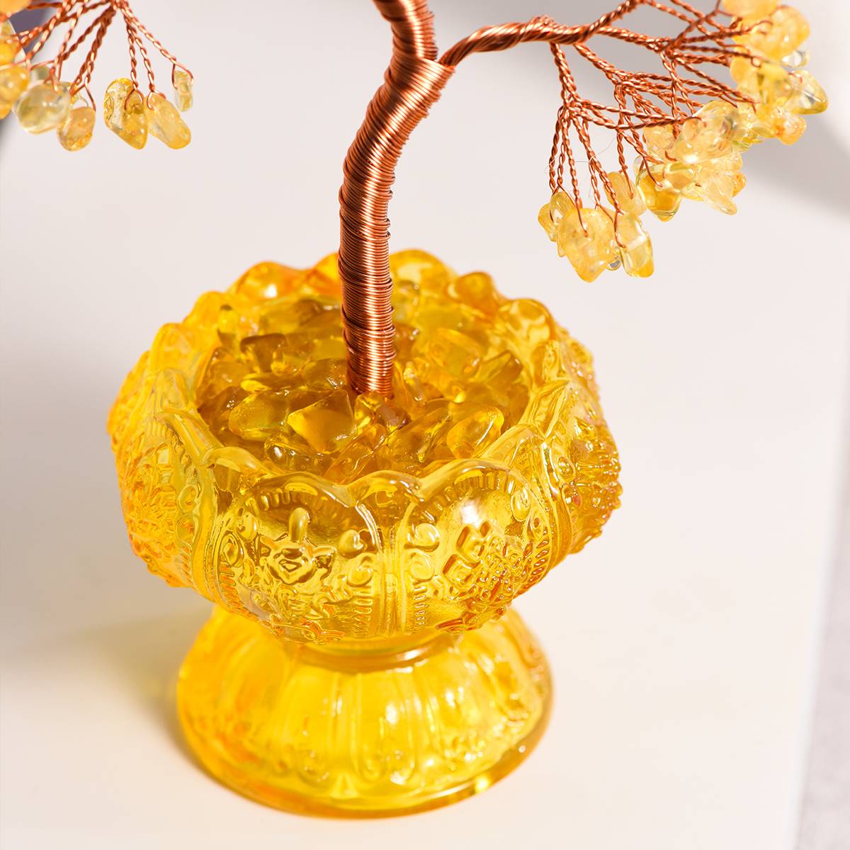 Abundant Blessings – Citrine Crystal Tree on Eight Auspicious Symbols Base