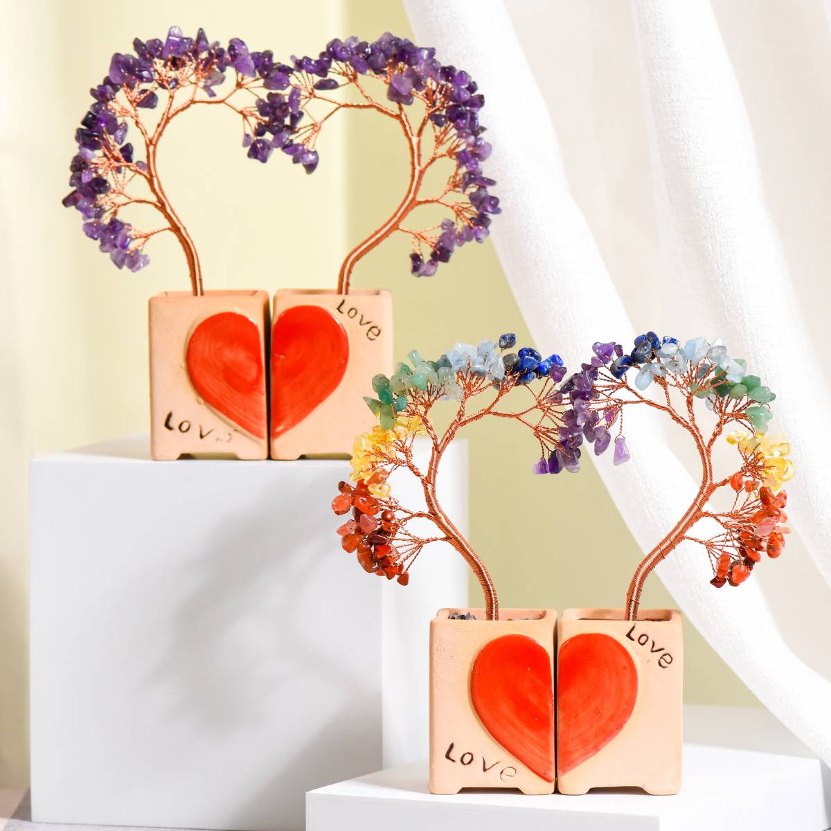 Eternal Bond – Crystal Couple Trees with Heart Base