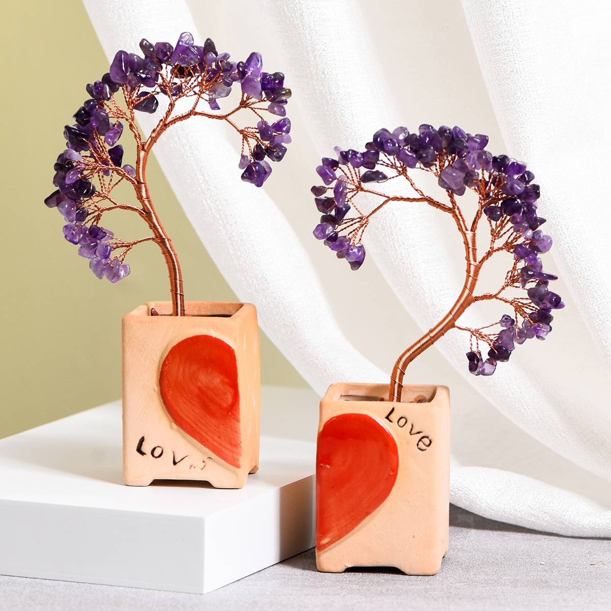 Eternal Bond – Crystal Couple Trees with Heart Base