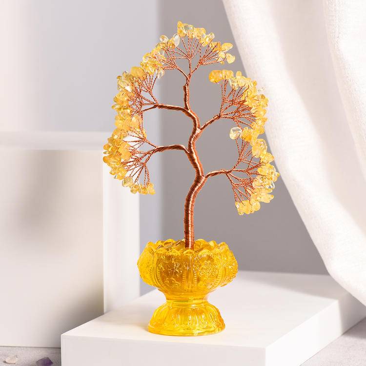 Abundant Blessings – Citrine Crystal Tree on Eight Auspicious Symbols Base
