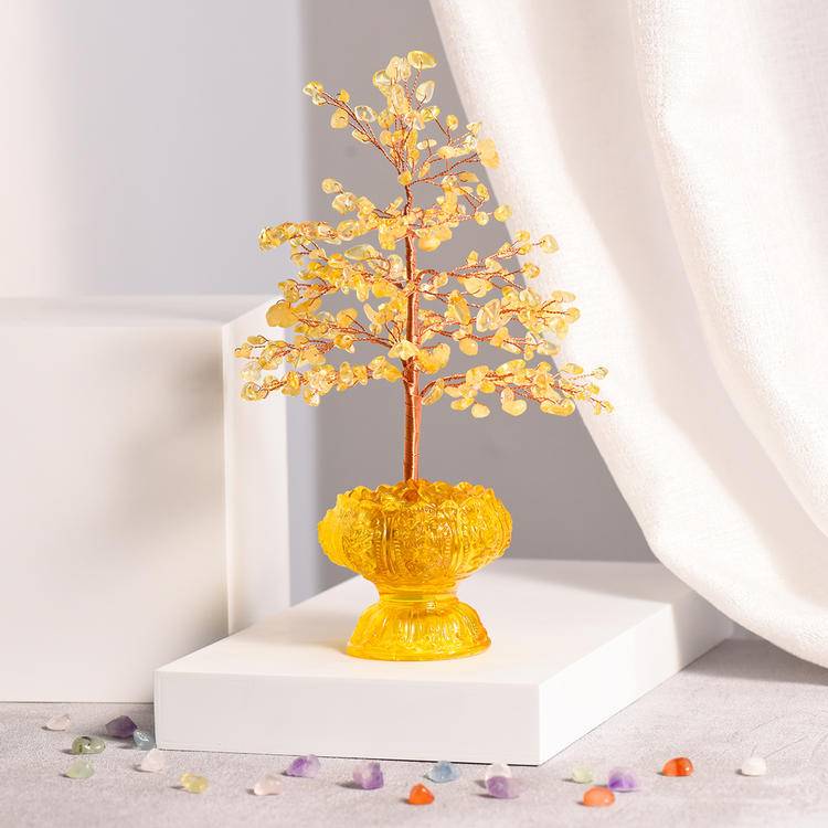 Abundant Blessings – Citrine Crystal Tree on Eight Auspicious Symbols Base