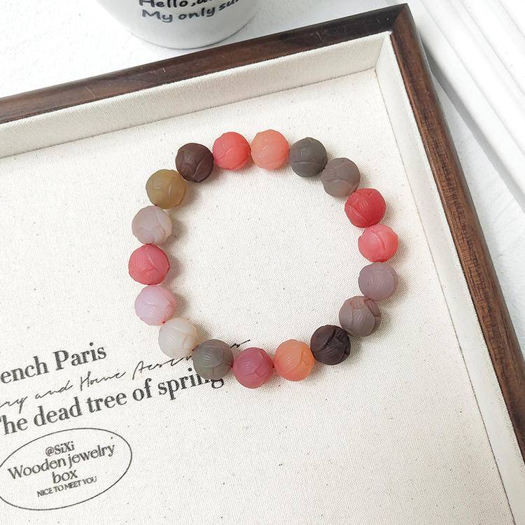 Grounded Grace Carved Lotus Yanyuan Agate Bracelet