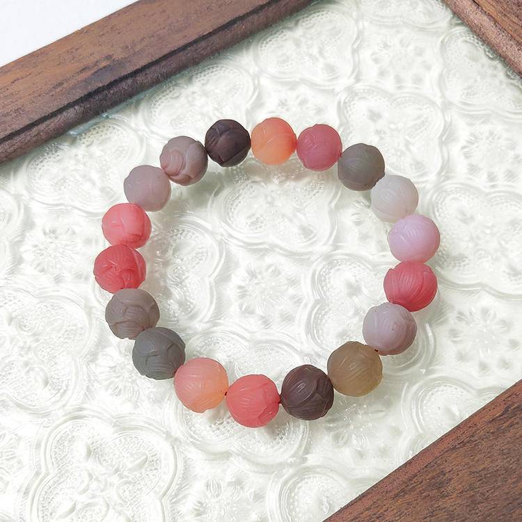 Grounded Grace Carved Lotus Yanyuan Agate Bracelet