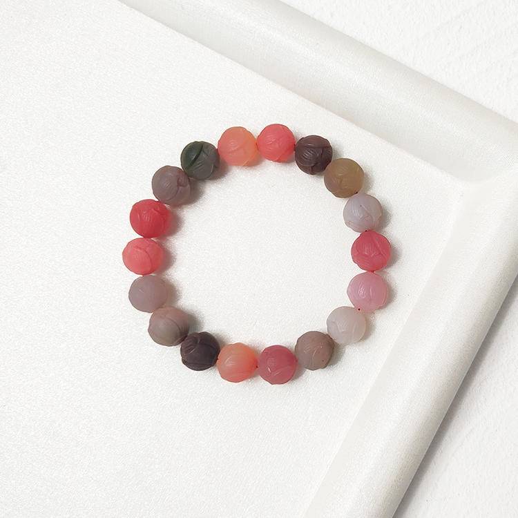 Grounded Grace Carved Lotus Yanyuan Agate Bracelet