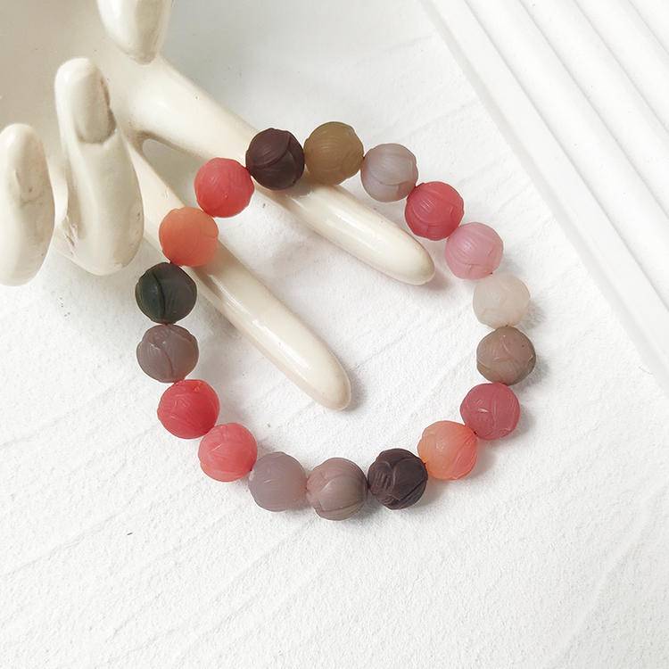 Grounded Grace Carved Lotus Yanyuan Agate Bracelet