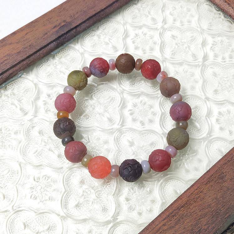 Graceful Bloom Yanyuan Agate Carved Flower Bracelet