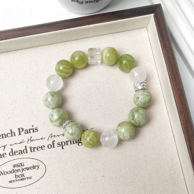 Serene Spirit White Phantom Quartz & Xiuyan Jade Bracelet