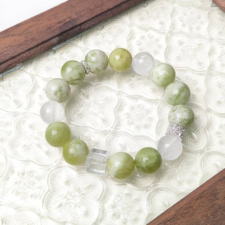 Serene Spirit White Phantom Quartz & Xiuyan Jade Bracelet