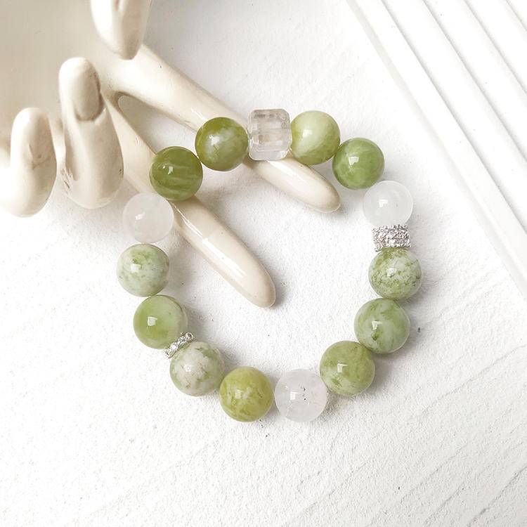 Serene Spirit White Phantom Quartz & Xiuyan Jade Bracelet