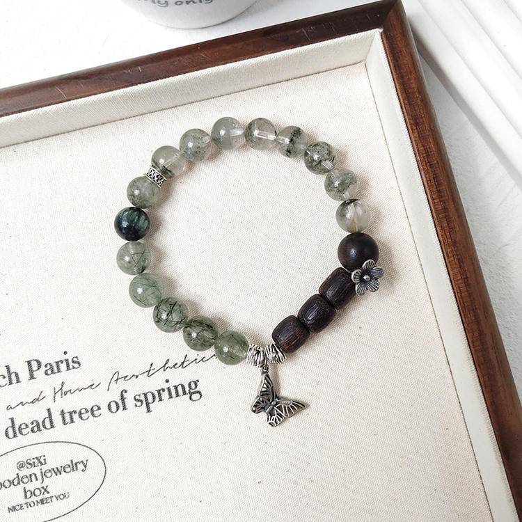 Prosperity & Wisdom Green Phantom Quartz & Agarwood Bracelet