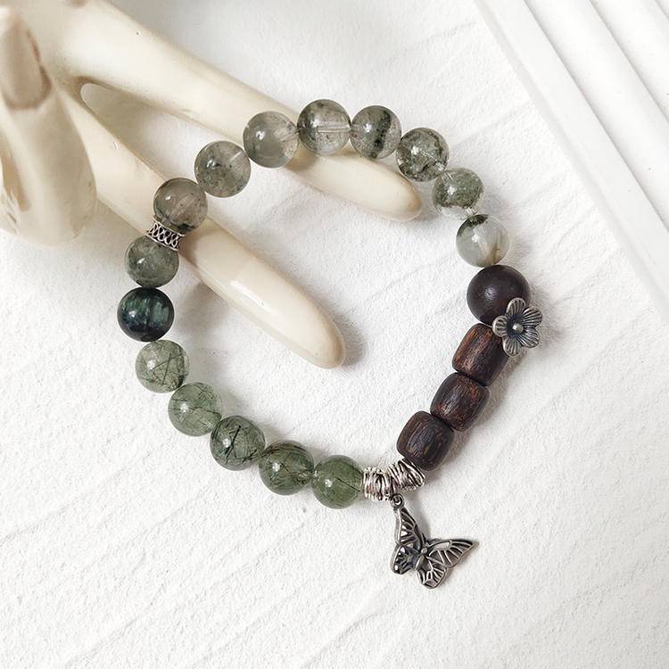Prosperity & Wisdom Green Phantom Quartz & Agarwood Bracelet