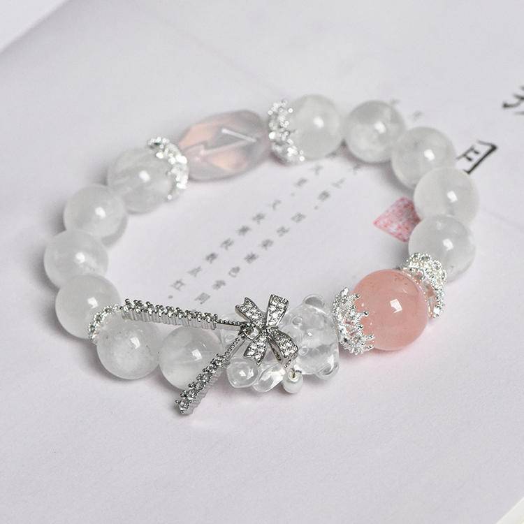 Innocent Joy Snow Phantom Quartz & Bear Charm Bracelet