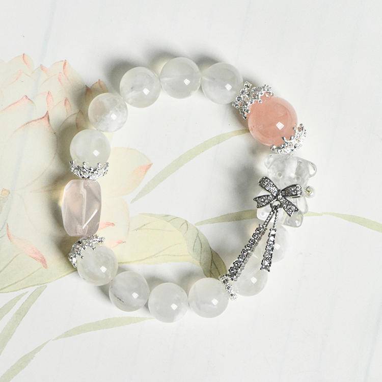 Innocent Joy Snow Phantom Quartz & Bear Charm Bracelet