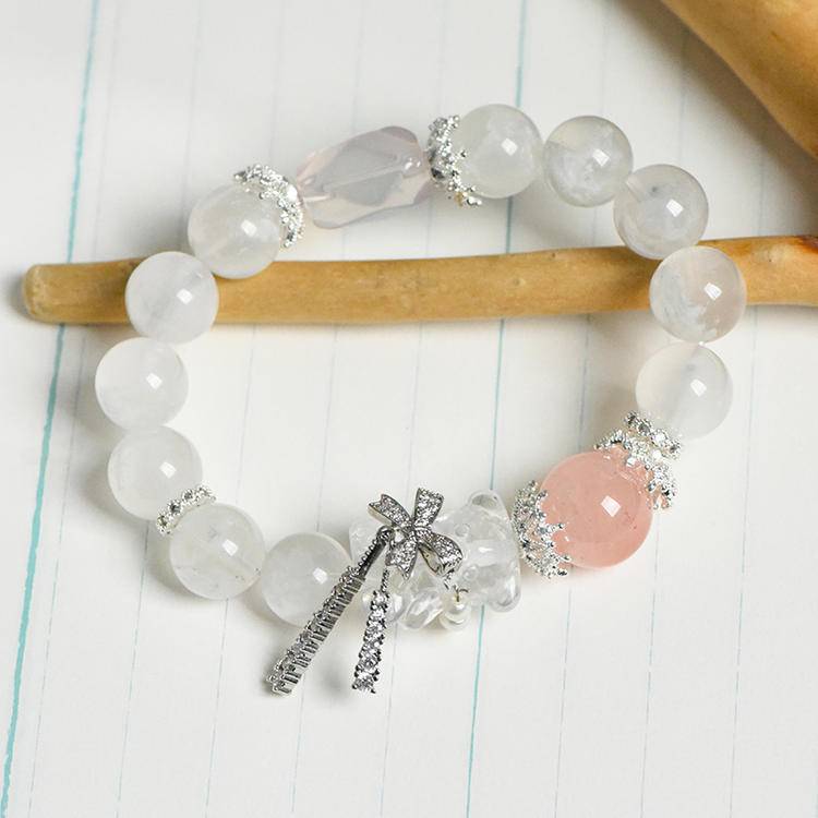 Innocent Joy Snow Phantom Quartz & Bear Charm Bracelet