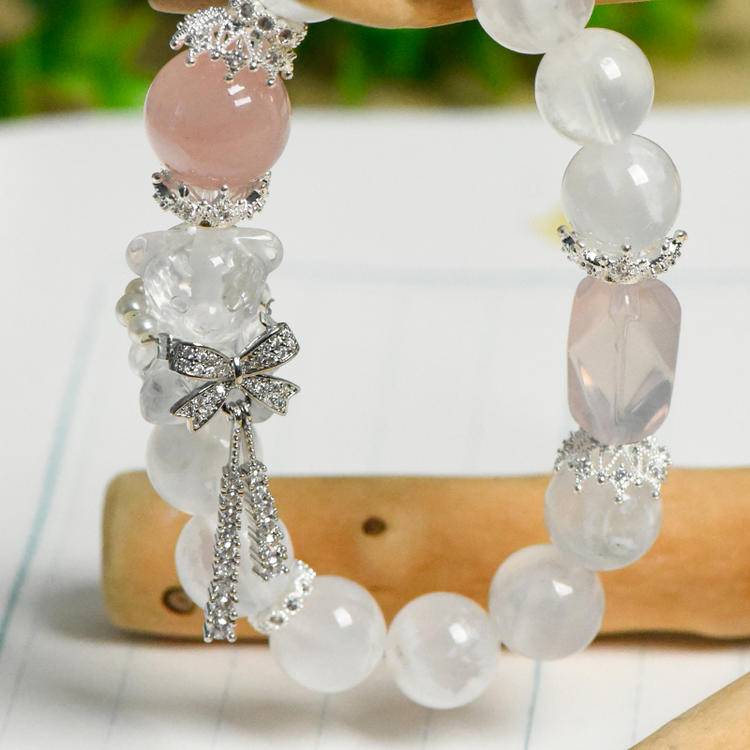 Innocent Joy Snow Phantom Quartz & Bear Charm Bracelet