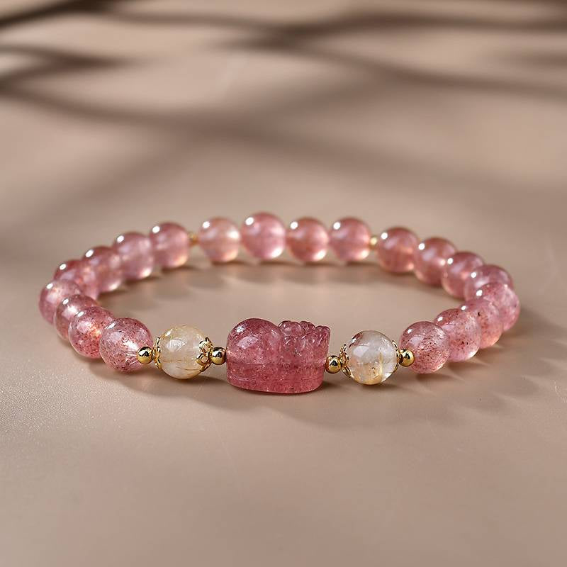 Wealth & Love Strawberry Quartz & Pi Xiu Prosperity Bracelet