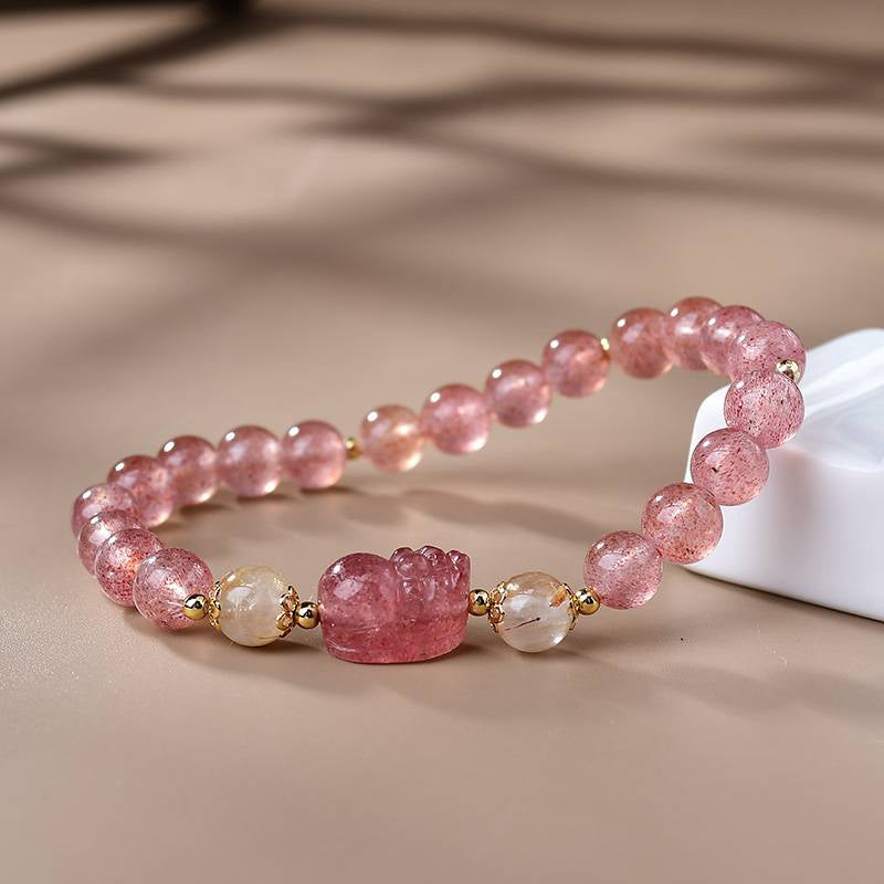 Wealth & Love Strawberry Quartz & Pi Xiu Prosperity Bracelet