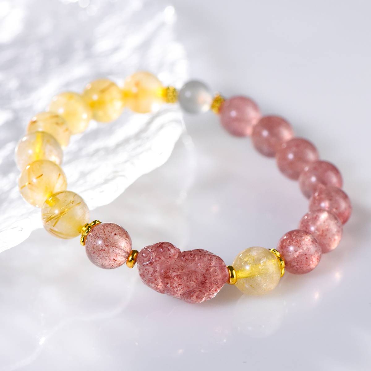 Royal Love Strawberry Quartz & Pi Xiu Abundance Bracelet