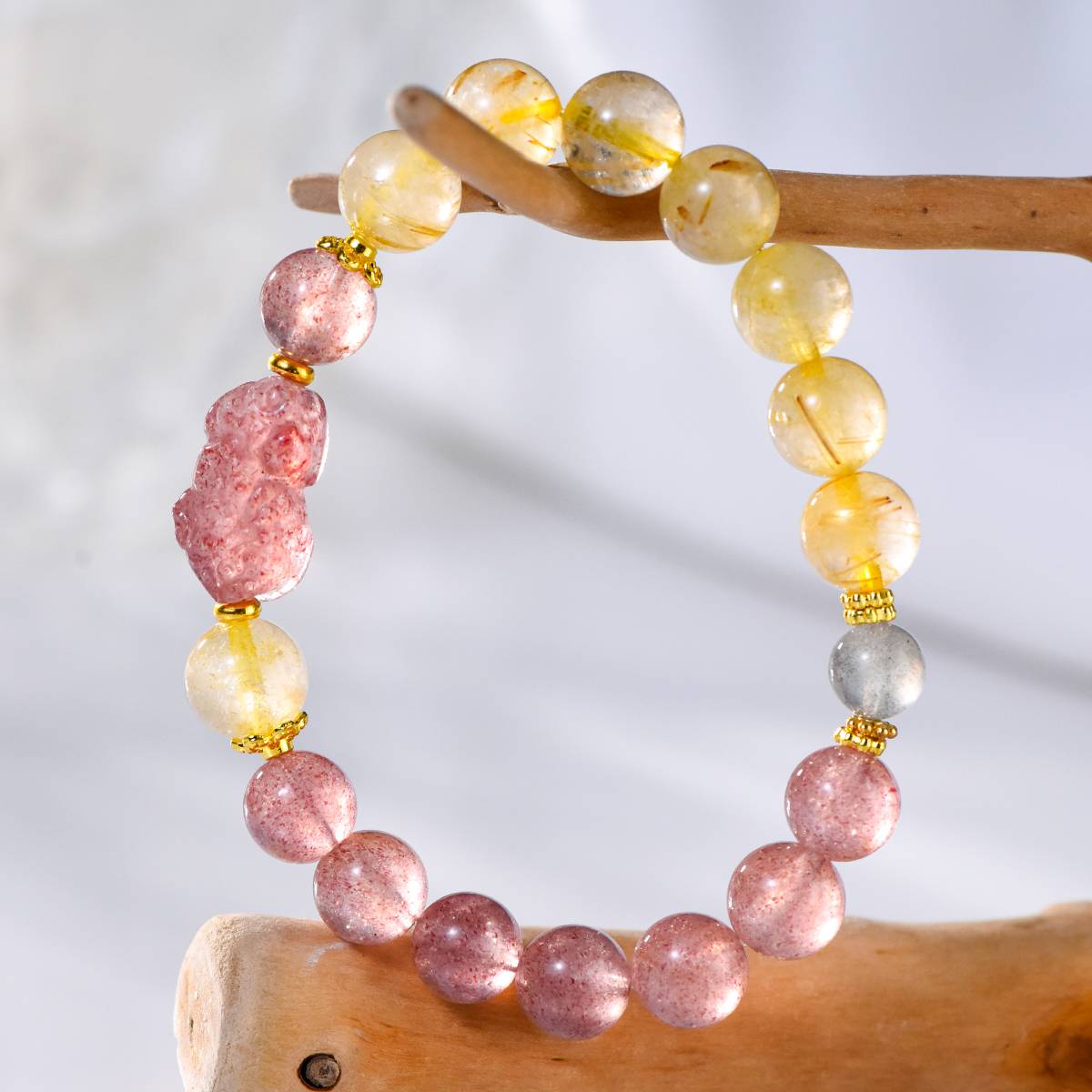 Royal Love Strawberry Quartz & Pi Xiu Abundance Bracelet