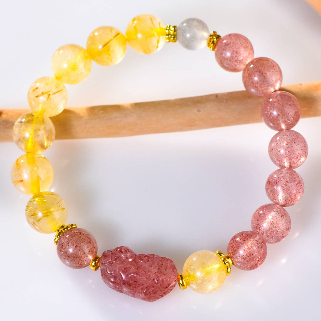 Royal Love Strawberry Quartz & Pi Xiu Abundance Bracelet